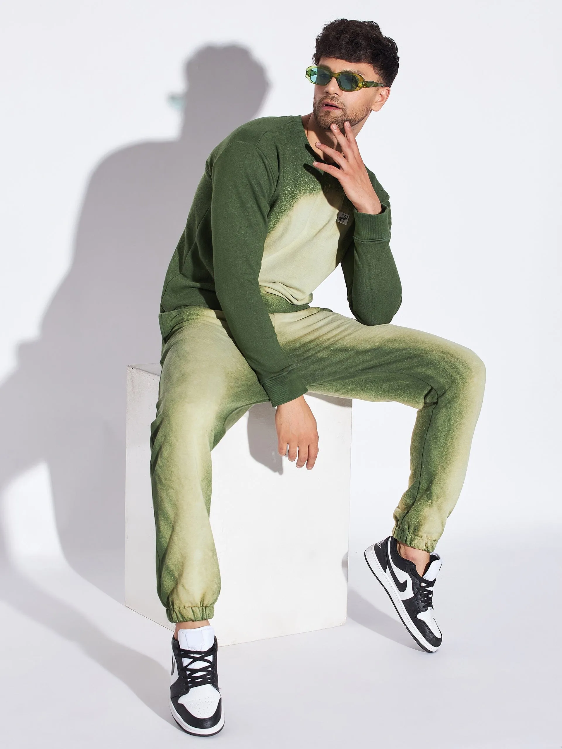 Olive Spray Tie Dye Sweatshirt & Jogger Combo Tracksuit