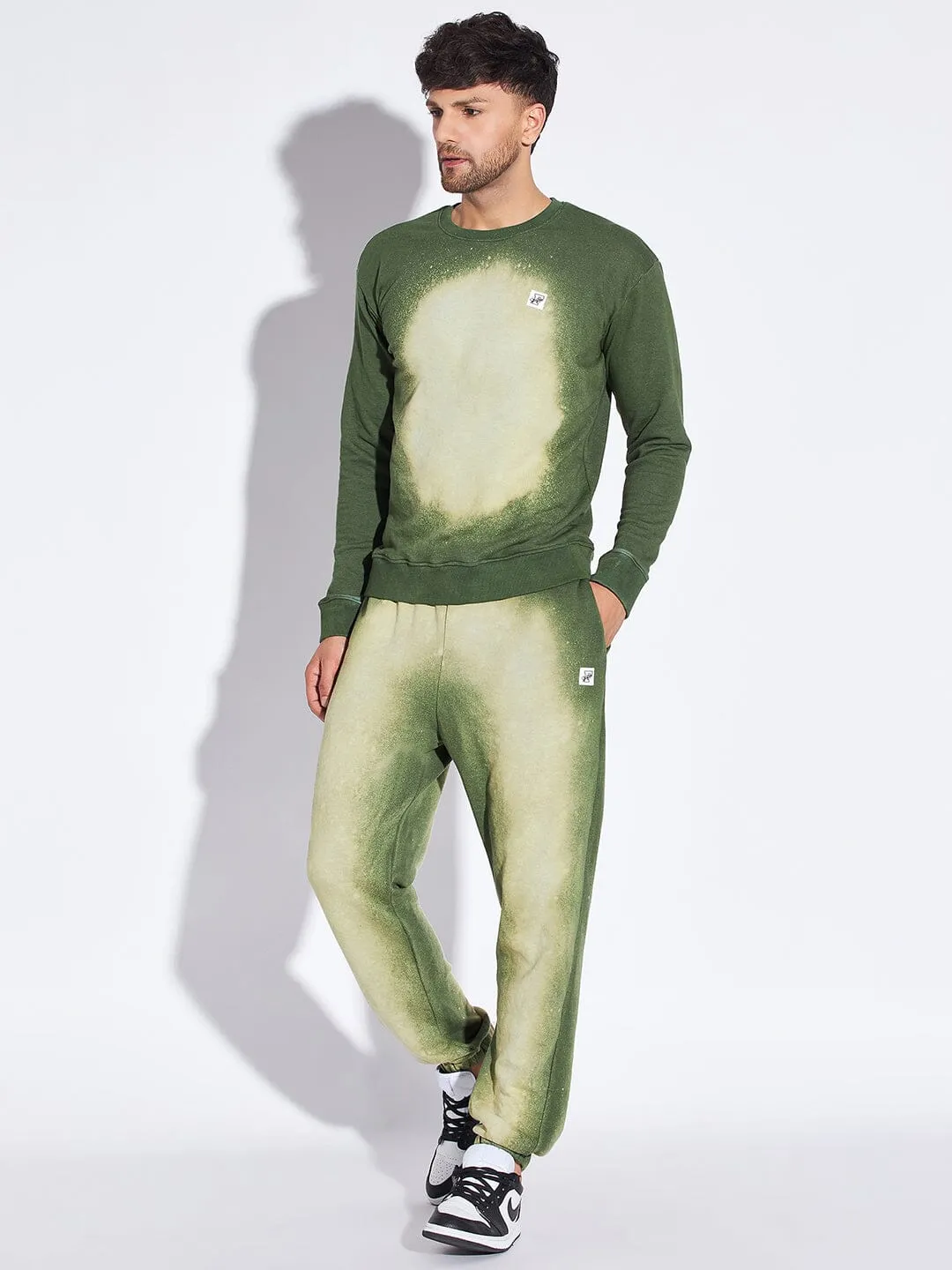 Olive Spray Tie Dye Sweatshirt & Jogger Combo Tracksuit