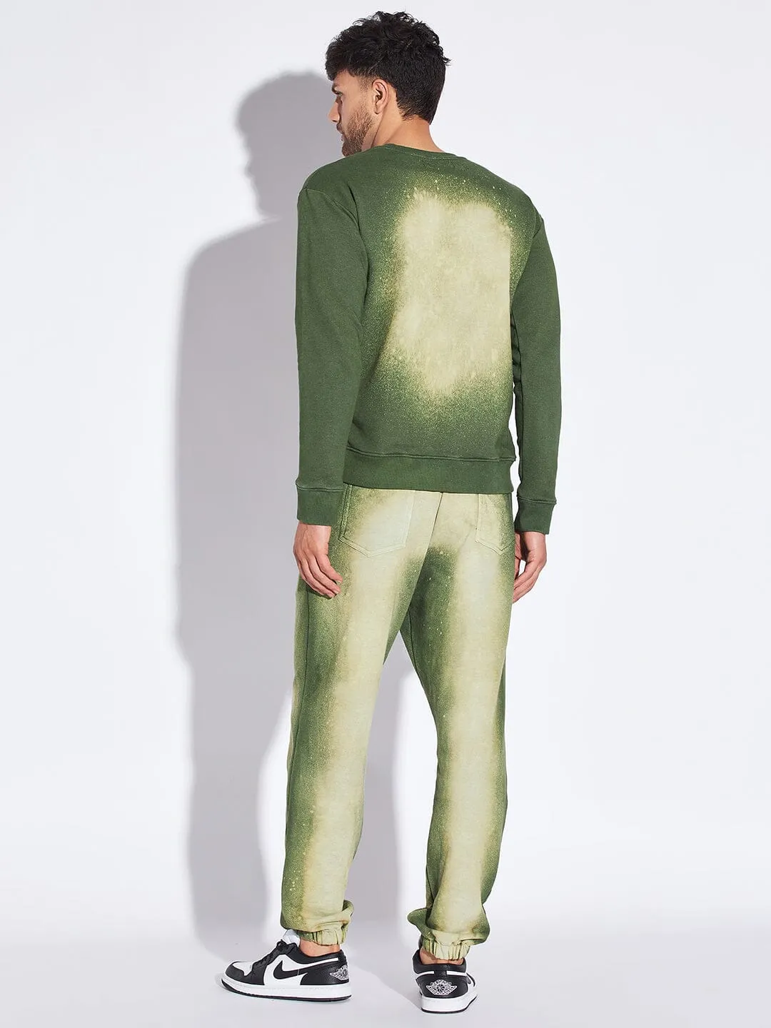 Olive Spray Tie Dye Sweatshirt & Jogger Combo Tracksuit