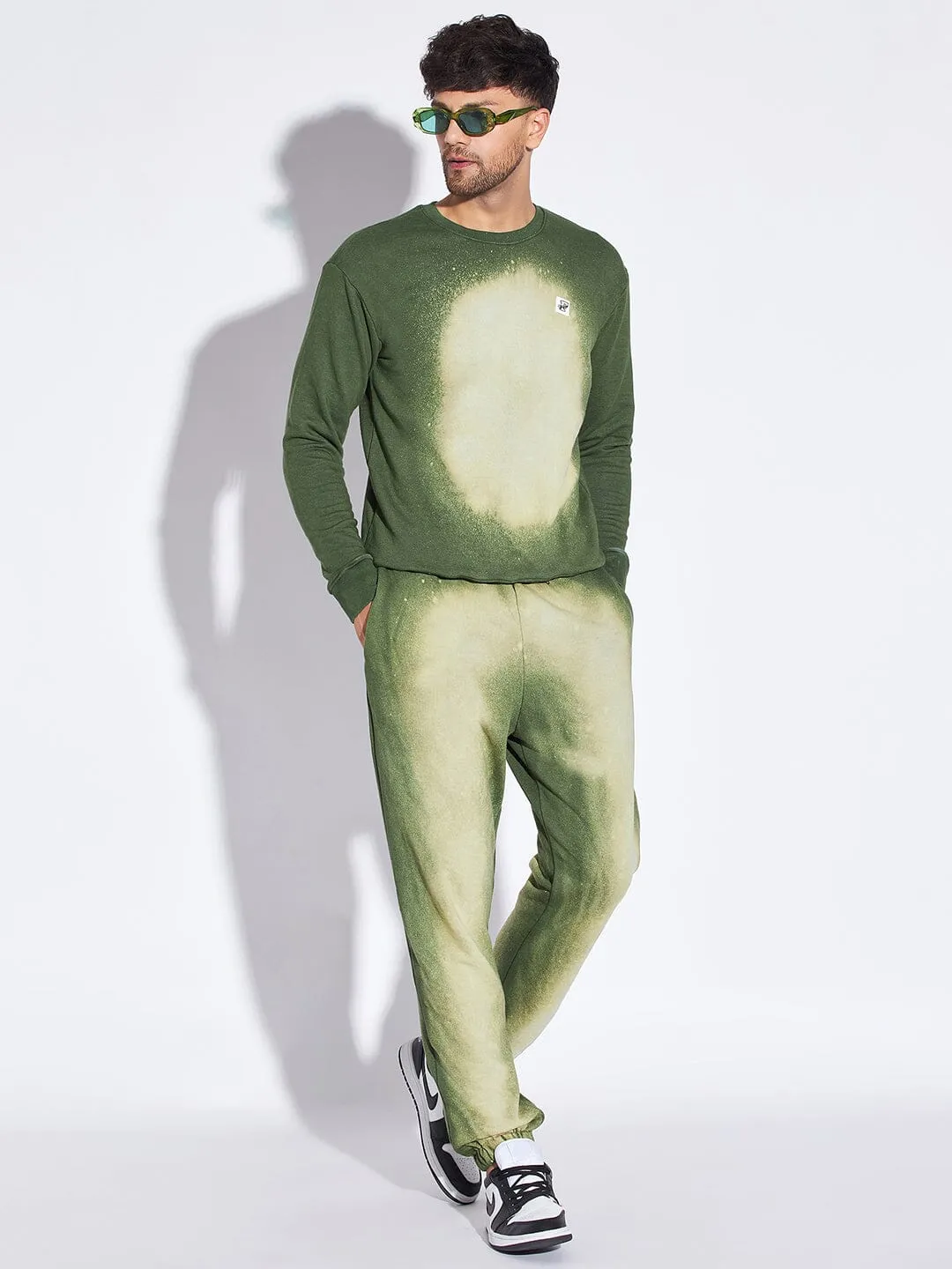 Olive Spray Tie Dye Sweatshirt & Jogger Combo Tracksuit