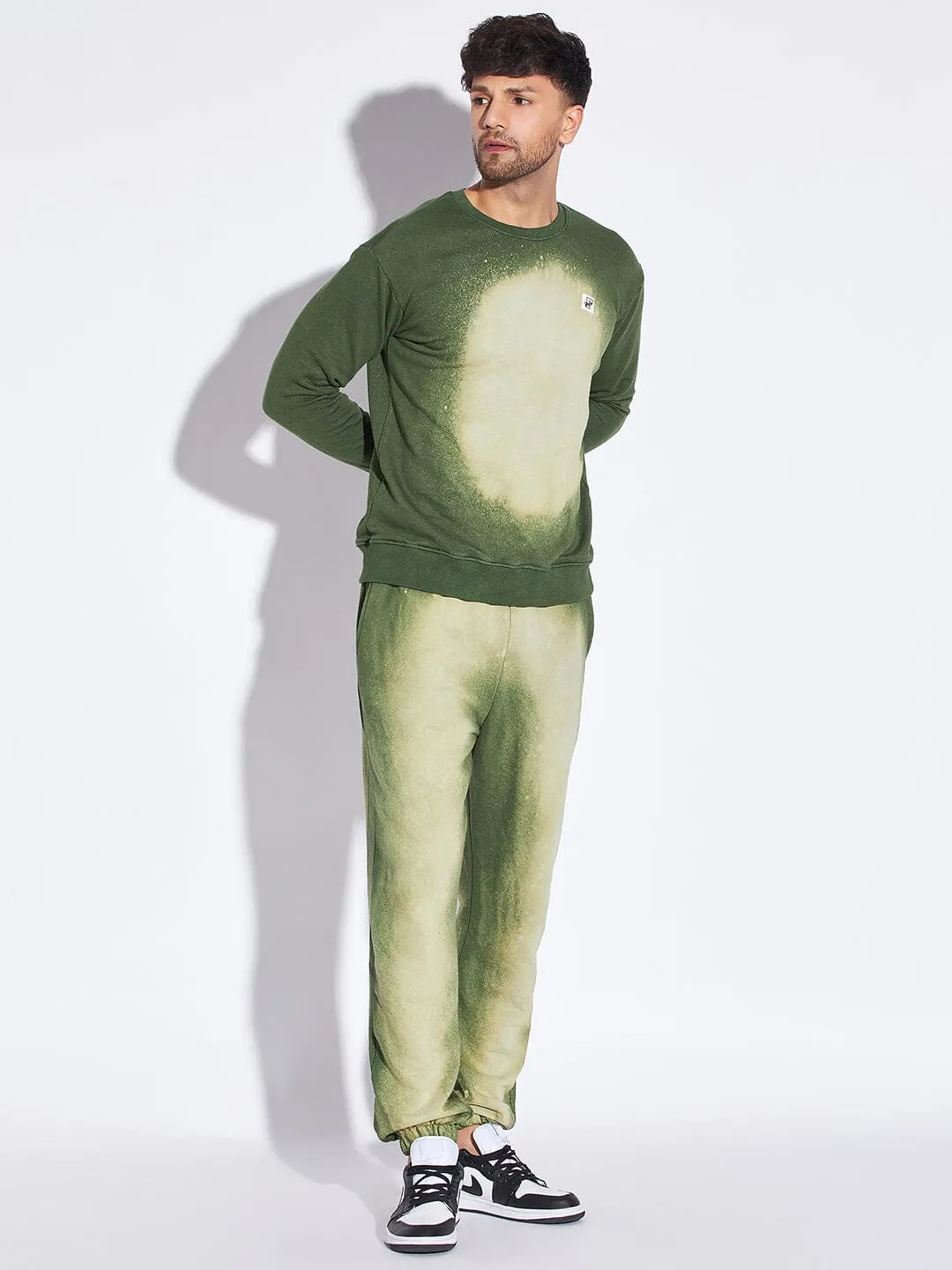 Olive Spray Tie Dye Sweatshirt & Jogger Combo Tracksuit