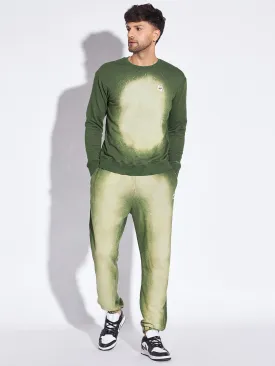 Olive Spray Tie Dye Sweatshirt & Jogger Combo Tracksuit