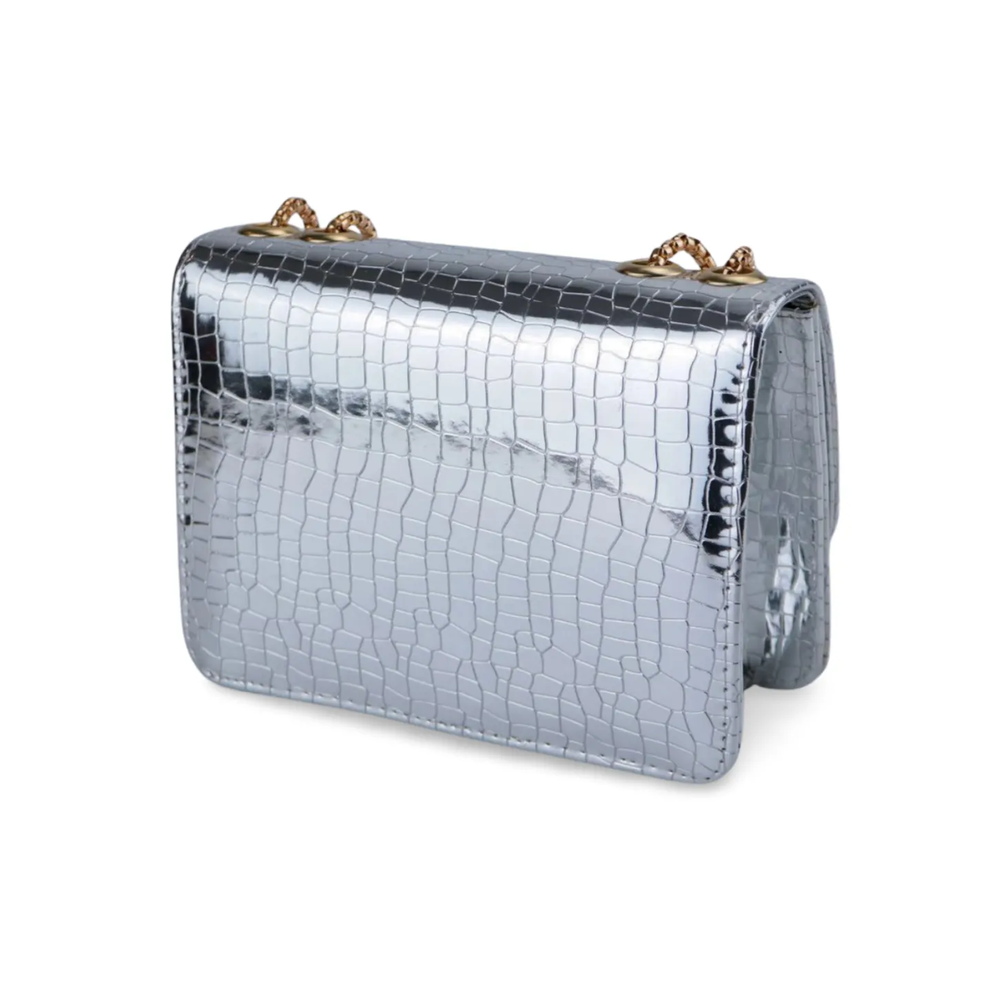 Stylish Metallic Croc Skin Crossbody Purse with Gold Chain